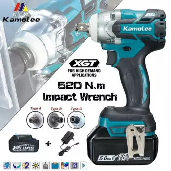 Kamolee 520N.m бесщеточный Электрический ударный гайковерт с высоким крутящим моментом 1/2 и 1/4 дюйма, совместимый с батареей Makita 18 в [DTW285]