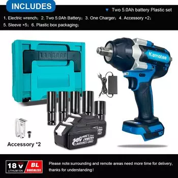 Kamolee Бесщёточный электрический ударный гайковерт 1800 Нм для аккумулятора Makita 18 В