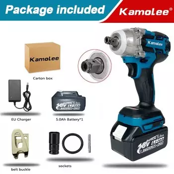 Kamolee DTW285 Бесщёточный электрический ударный гайковерт 1/2", совместимый с аккумулятором Makita 18В