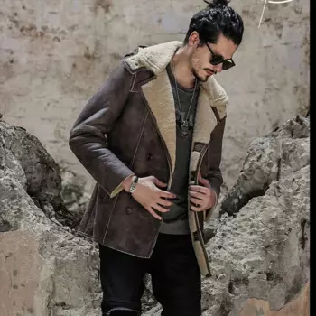 Камуфляжная серая мужская куртка из овчины с капюшоном куркума из шерсти B3 B7, длинная стильная Меховая куртка-Авиатор