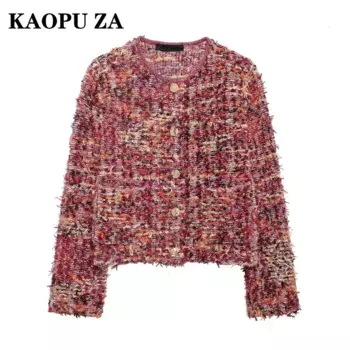 KAOPU ZA 2024, новинка осени/зимы, женский повседневный однобортный кардиган с круглым воротником, женская модная верхняя куртка с длинными рукавами