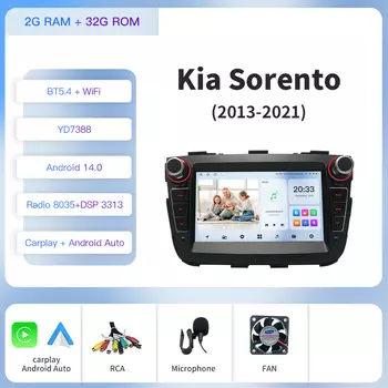 Kapud 7 "Android 14 2 Din автомобильное мультимедийное радио стерео для Kia Sorento 2 XM 2013 2014 CarPlay Auto WIfi GPS 360 камера BT DSP
