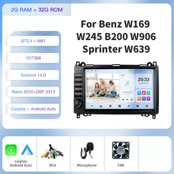 Kapud 8 дюймов Android 14 2 Din автомобильный радиоприемник мультимедиа для Mercedes Benz W169 W245 B200 W906 Sprinter W639 Sprinter Carplay Auto GPS 360