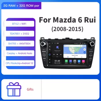 Kapud 9-дюймовый Android 12 автомобильный радиоприемник мультимедийный плеер для Mazda 6 6 (GH) RUI 2008 2010 2012 2013 2015 навигация CarPlay GPS Auto 4G
