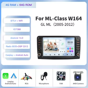 Kapud Android14 8 Автомобильное мультимедийное радио Mercedes Benz ML GL W164 ML350 ML500 GL320 X164 ML280 2005-2012 CarPlay Auto 360 GPS DSP
