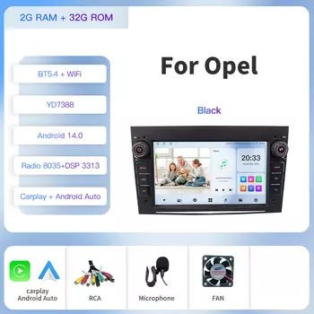Kapud-Car 7'' 2 Din Android 14 Радио Мультимедиа Opel Astra Stereo Antara Zafira Corsa Combo Vectra Carplay Auto 360 GPS BT SWC