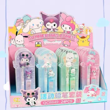 Карандаш Sanrio с героями мультфильмов Kuromi Hellokitty, набор карандашей для активного отдыха со свинцовым резиновым комбинированным прессом 0,5, ручка для милой девочки для начальной школы, 24 шт.