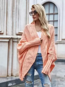 Кардиган для женщин, популярная зимняя вязаная одежда, Европейский женский свободный свитер, повседневный элегантный кардиган с разрезом, Женский Топ, кардиган