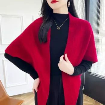 Кардиган из 100% чистой шерсти, женская осенне-зимняя новая однотонная вязаная блузка, свободный плащ, свитер, пальто