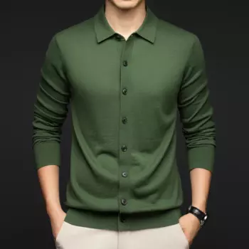 Кардиган мужской из 100% овечьей шерсти, повседневная трикотажная одежда с V-образным вырезом, свитер с длинным рукавом, пальто из чистой шерсти, вязаный кардиган с отложным воротником