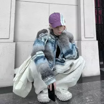 Кардиган свитер мужской окрашенный синим ореолом весна-осень ленивый стиль американская мода универсальная полосатая трикотажная куртка новая мужская одежда