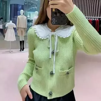 Кардиган женский вязаный с воротником «Питер Пэн», осень 2022