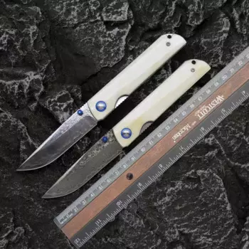 Карманный складной нож из дамасской стали с ручкой из коровьей кости, высокая твердость, охотничий нож для выживания на открытом воздухе, EDC, инструмент для самообороны