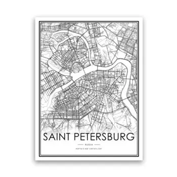 Карта Москвы, Санкт-Петербурга и Новосибирска на холсте aooins