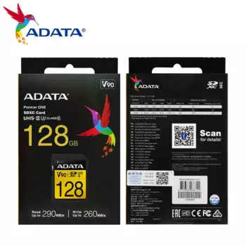 Карта памяти ADATA SD, 64 ГБ, V90, UHS-II U3, класс 10, SDXC, SD 4,0, скорость чтения и записи до 290/260 МБ, Full HD/UHD, 4K/8K, 3D
