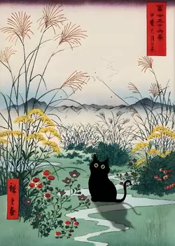 Картина на холсте Abstract Black Cat Knocks Van Gogh Sunflower