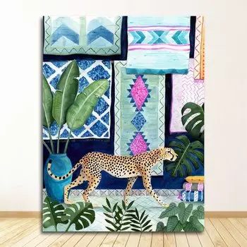 Картина на холсте DHRM, современная, Гепард, лама, леопард, джунгли