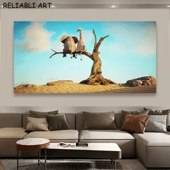 Картина на холсте "Слон и жираф на дереве", RELIABLI ART