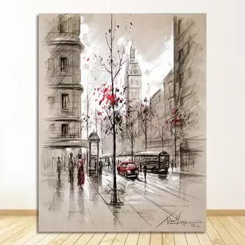 Картины на холсте DHRM 3-частные абстрактные городские пейзажи