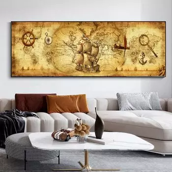 Картины на холсте RELIABLI ART карта мира стиль ретро