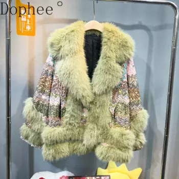 Кашемировое пальто с блестками и вышивкой, новинка 2024, осенне-зимняя универсальная Свободная верхняя одежда, элегантное женское пальто из искусственного меха