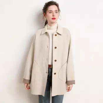 Кашемировое пальто, Женский костюм с воротником, новый кардиган с длинными рукавами на осень и зиму, шерстяной вязаный свитер с карманами и пряжкой, пальто