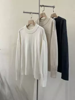 Кашемировый пуловер с круглым вырезом и длинными рукавами