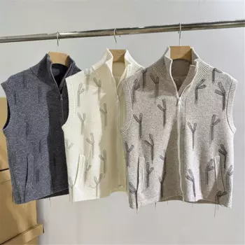 Кашемировый вязаный жилет для тяжелой промышленности, женский кардиган без рукавов с воротником-стойкой