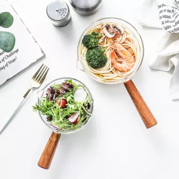 Кастрюля стеклянная с деревянной ручкой, 400/600 мл