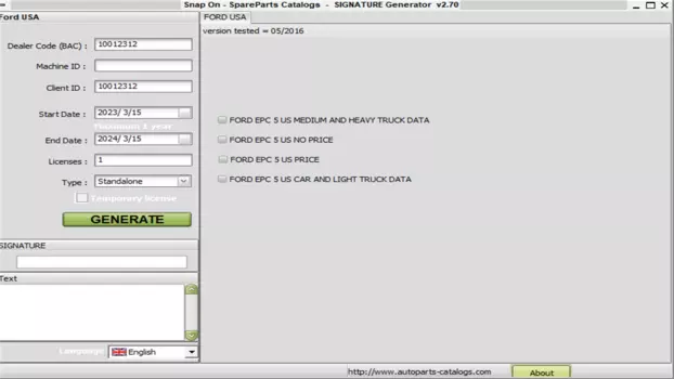 Каталог Форд SnapON Keygen 2,70