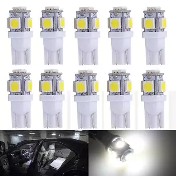 Katur 10 шт. T10 W5W Светодиодная лампа 5 SMD LED Белый Синий Красный Желтый Зеленый 194 168 Супер яркие клиновые фары Лампы 12 В 5050 SMD