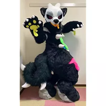 Kawaii/черное кукла "Хаски" платье; Пушистая молодежная одежда; Полный комплект одежды с мехом; Рождественский комплект на Хэллоуин; Одежда для представления большого события