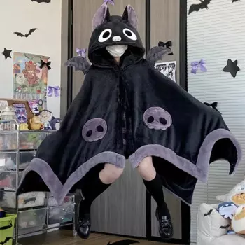 Kawaii, плюшевые пижамы с летучей мышью, Y2k, мультяшный плащ, лиса, Акула, одежда для сна, костюм на Хэллоуин, зимний теплый плащ, женское одеяло, накидка