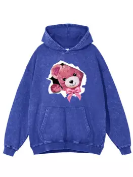 Kawaii плюшевый мишка с принтом, женские осенние мягкие теплые толстовки с круглым вырезом, простая удобная хлопковая толстовка с потертостями