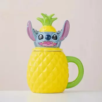 Kawaii Stitch Ананас Чашка для воды Керамическая мультяшная чашка Стежка Офисная чашка с крышкой Изысканный подарок на день рождения для подруг