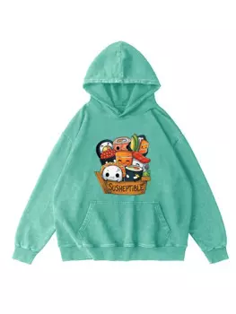 Kawaii суши-ролл, забавные хлопковые толстовки с принтом, женские теплые удобные потертые толстовки с круглым вырезом, осенний простой пуловер