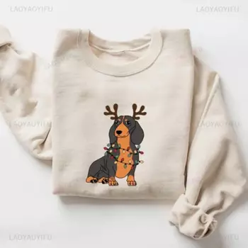 Kawaii такса, рождественские огни, толстовка, рождественская толстовка с капюшоном для собаки, рубашка с таксой для мамы, пуловеры для любителей собак, женские теплые толстовки
