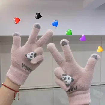 Кавайная женская зимняя плюшевая теплая ветрозащитная перчатка для телефона с вышивкой