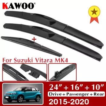 Комплект передних и задних щеток стеклоочистителя KAWOO 24 "+ 16" + 10 "для Suzuki Vitara MK4 2015 2016 2017 2018 2019 2020 лобовое стекло
