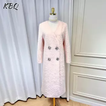 KBQ Soliced Diamonds Элегантные свободные куртки для женщин с v-образным вырезом и длинным рукавом Темпераментное минималистское длинное пальто Женский модный стиль