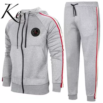 KE402 весенне-осенний стандартный мужской повседневный серый костюм из полиэстера, новый трендовый свитер с капюшоном, спортивный костюм, мужской спортивный костюм