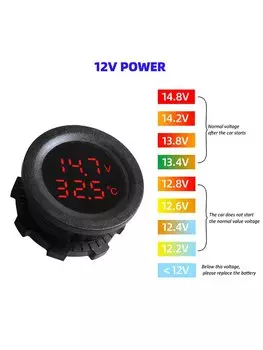 Kebidumei автомобильный круглый вольтметр температуры 12-24 В автоматический измеритель напряжения дисплей цифровые измерения автомобиль мотоцикл лодка термометр