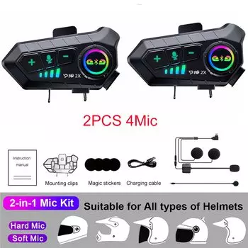 Kebidumei YP10 Мотогарнитура для мотоциклетного шлема 2 Rider, Bluetooth 5,3, водонепроницаемое IPX6 устройство для шлема с батареей 2000 мАч