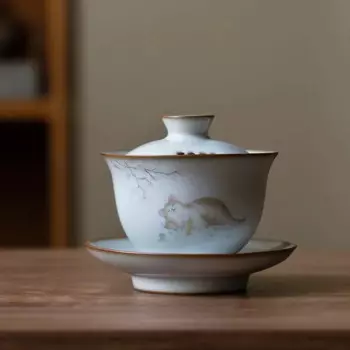 Керамическая чайная чаша RI ONIY TEASET с фильтром в виде кошки 150 мл