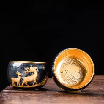 Керамическая чайная чашка LUWU, китайская чайная чашка с золотым оленем