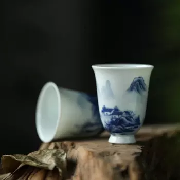 Керамическая чашка Chai сине-белая Цзиндэчжэнь, чашка с ароматизатором для ландшафта, Полная работа, искусственная живопись