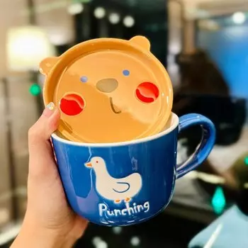 Керамическая кружка с мультяшными животными 450 мл