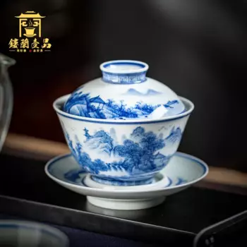 Керамическая ручная роспись белого и голубого цвета в chaiyao пейзаж Sancai чаша крышка чайный набор кунг-фу чайная чашка большой домашний чаша для чая
