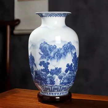 Керамическая ваза Jingdezhen синяя и белая