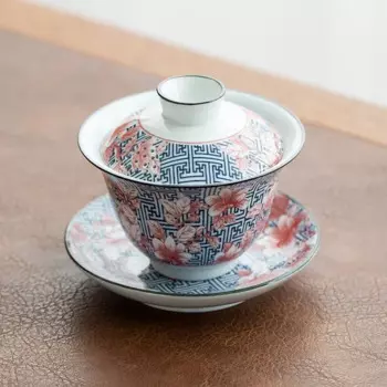 Керамический гайвань PGY, ретро-синий и белый